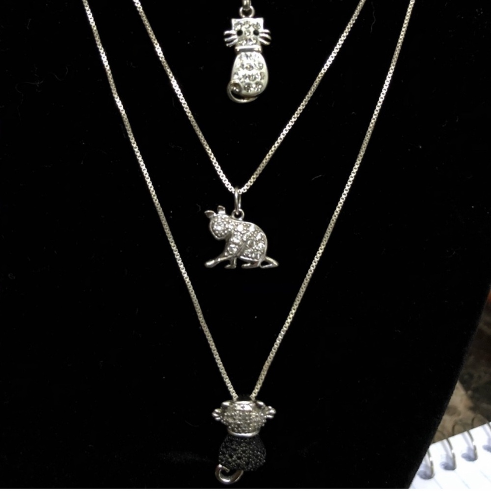 Sterling silver/Diamond/onyx Cat necklaces